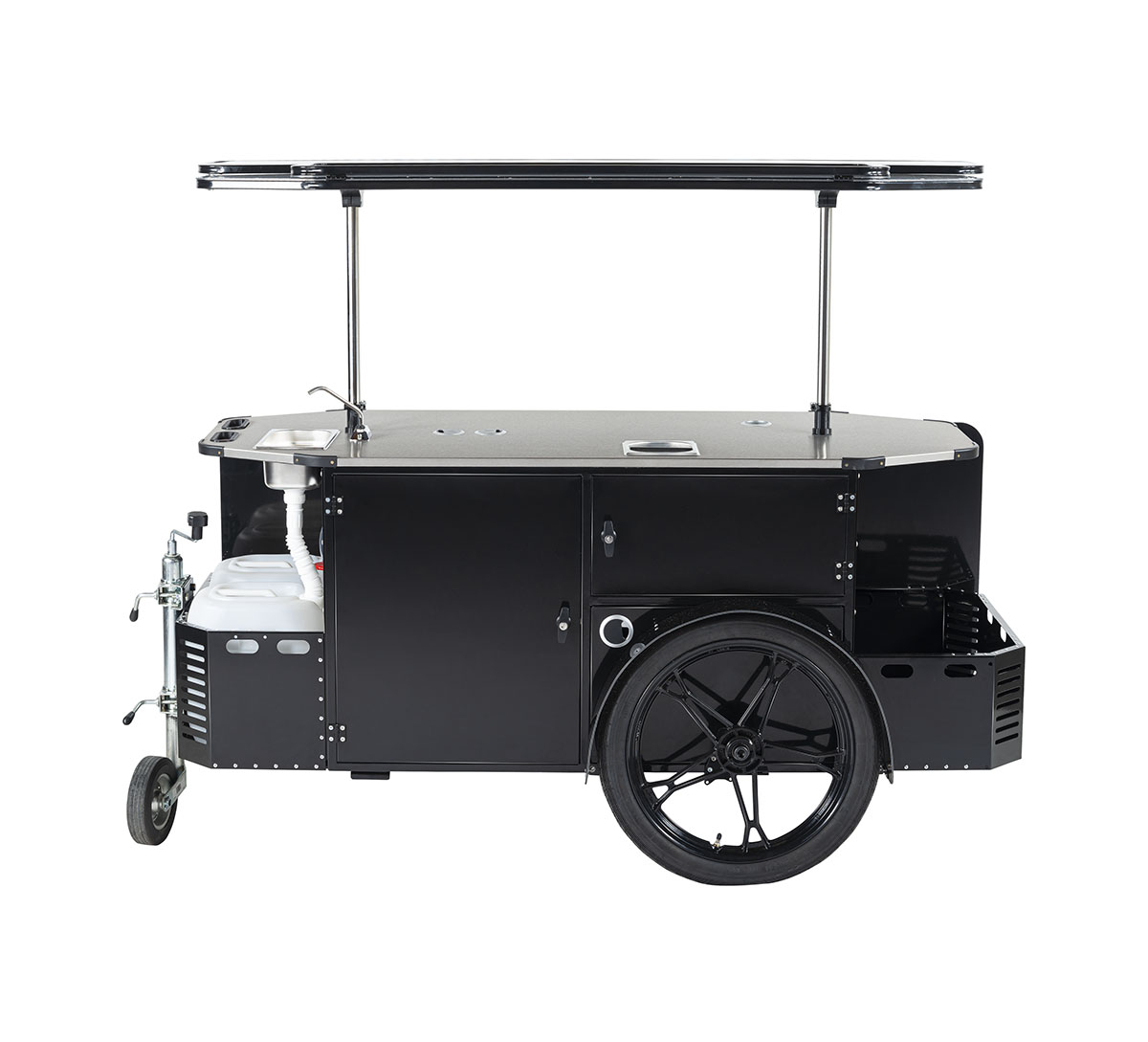 Basic coffee cart with folding roof and interior storage