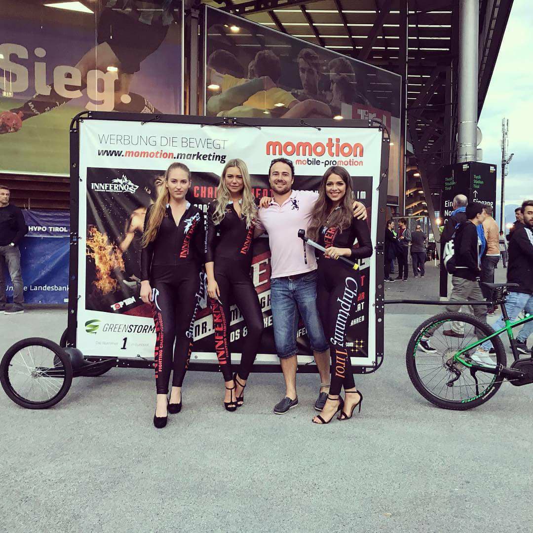 Large AdBicy bike advertising billboard by Bizz On Wheels