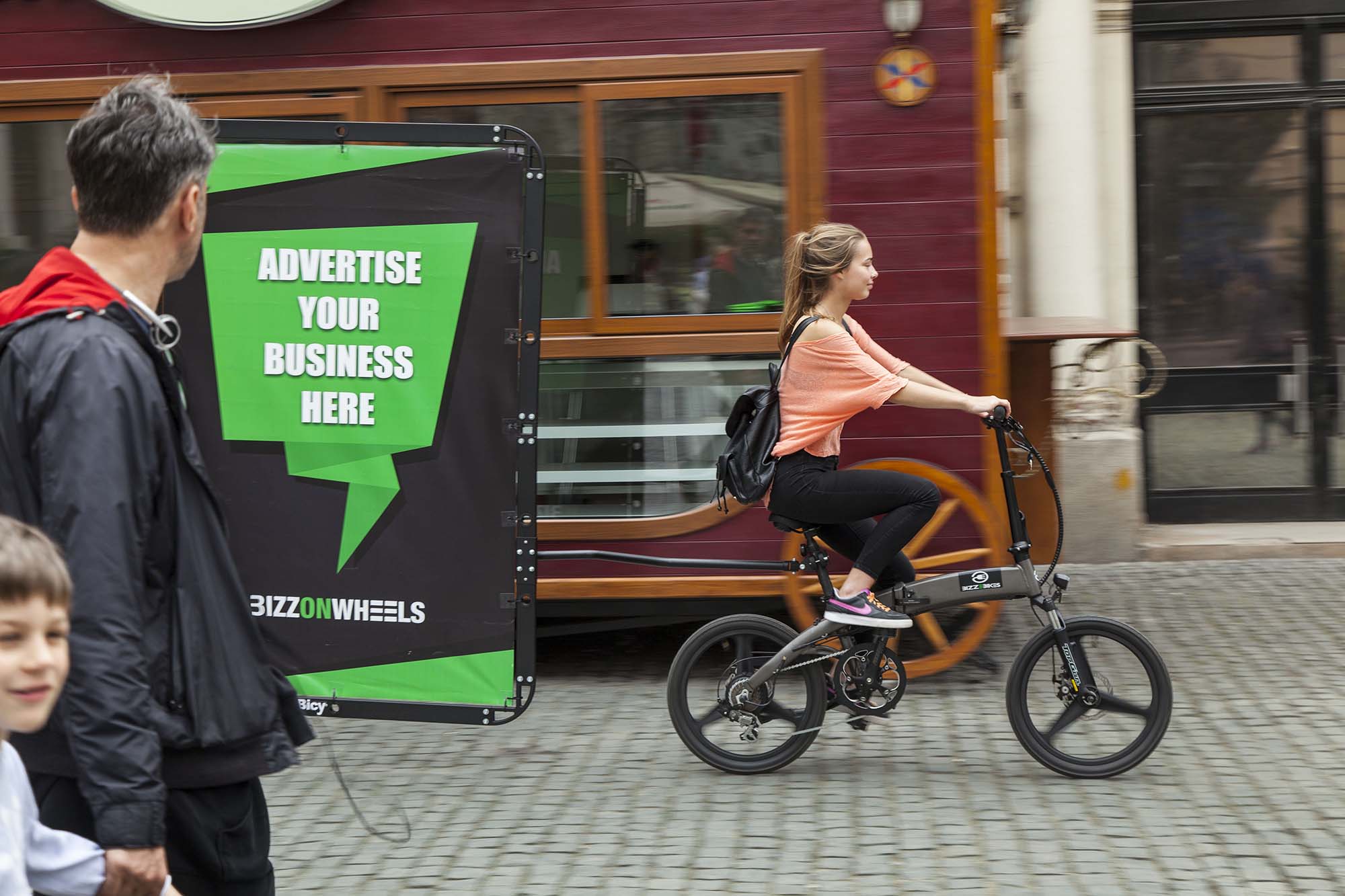 City adbike with AdBicy bicycle billboard
