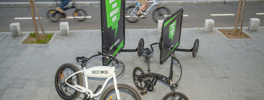 Electric advertising bikes with AdBicy bike advertising billboards