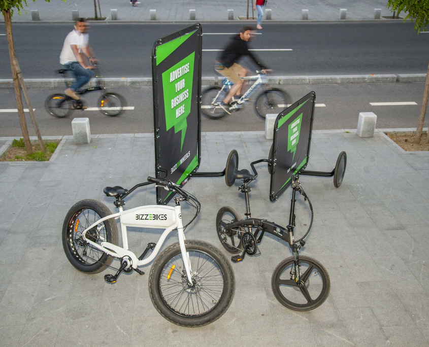 Electric advertising bikes with AdBicy bike advertising billboards