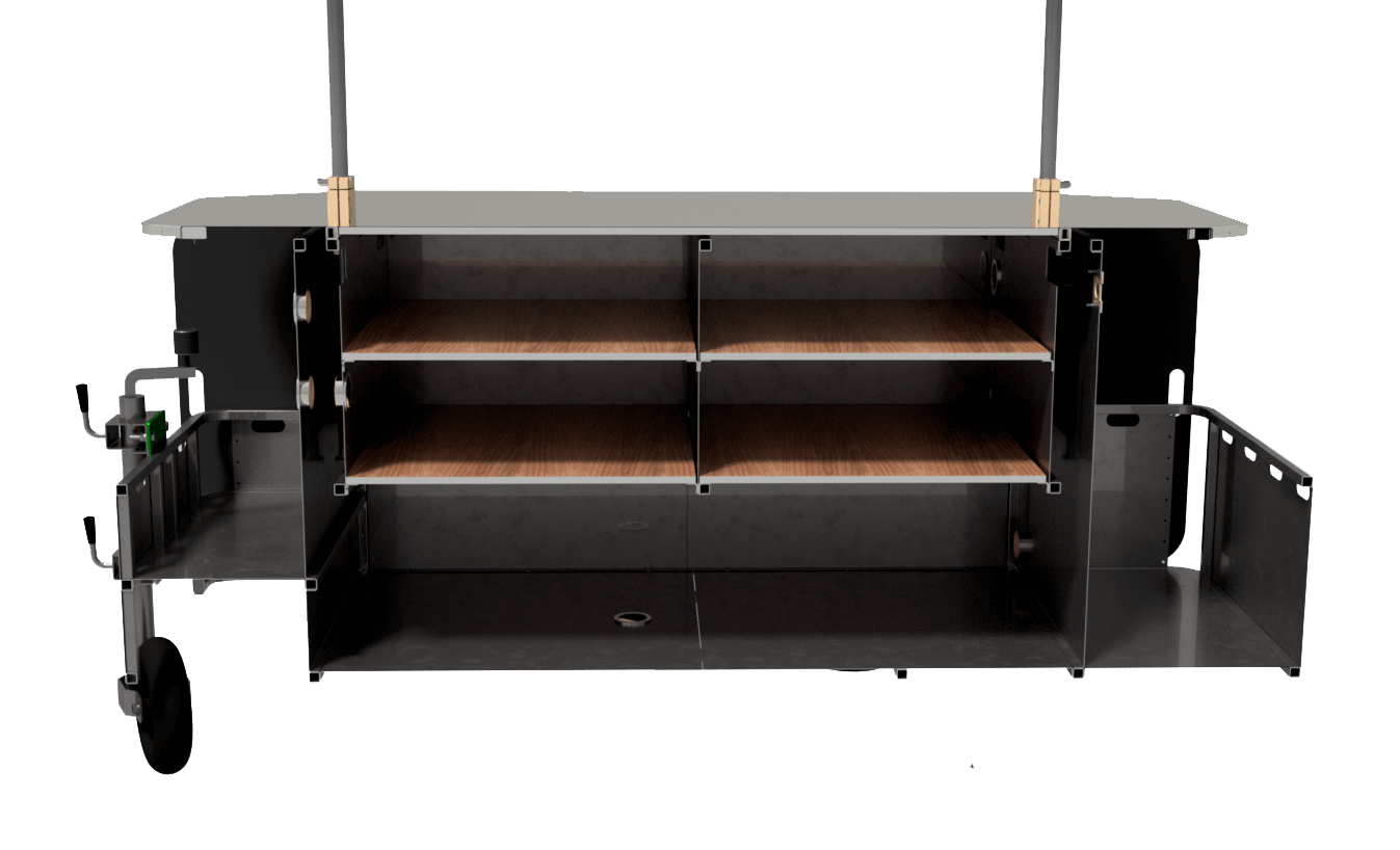Large vendor cart on wheels with interior storage