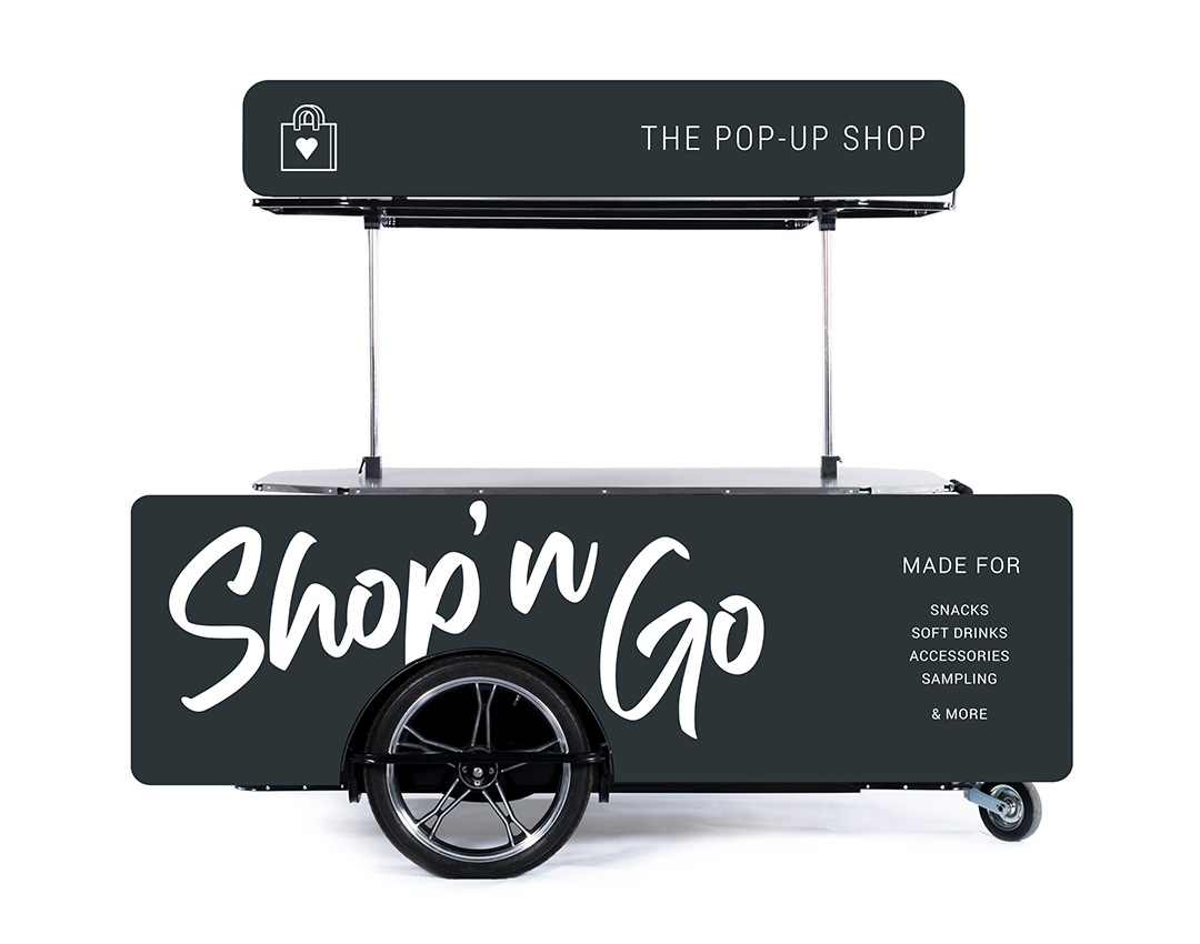 Large mobile vendor cart with stainless steel countertop