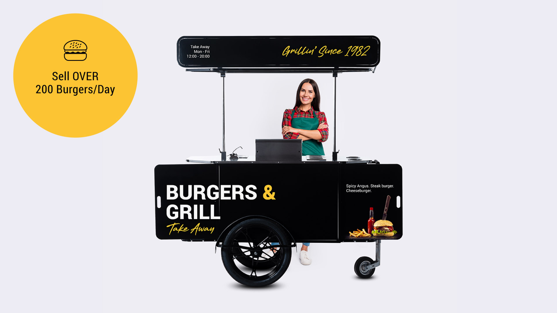 Pop up burger cart on wheels by Bizz On Wheels