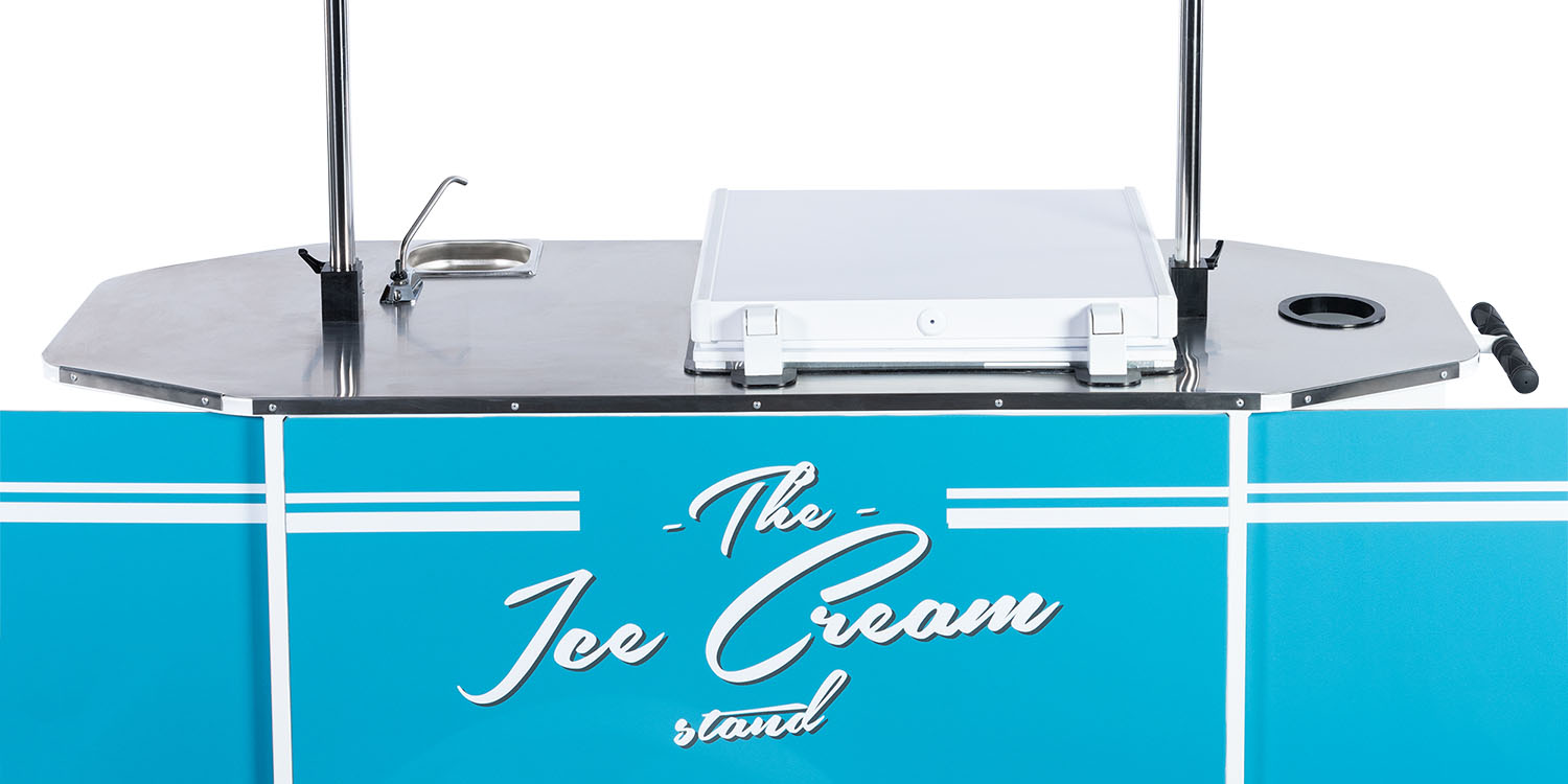Ice-Cream-Cart-Countertop-CloseUp Mobile Ice cream cart with stainless steel countertop