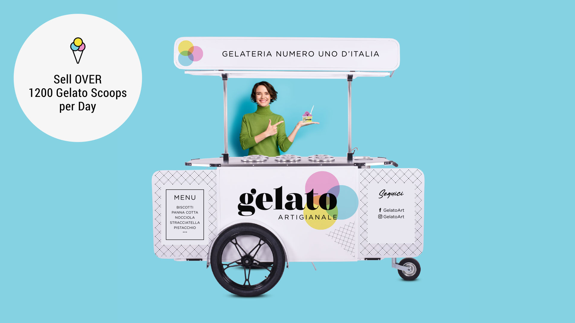 Mobile pozzetti gelato cart on wheels