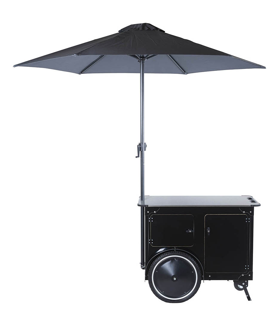 Medium sized vending cart with interior storage for street vending