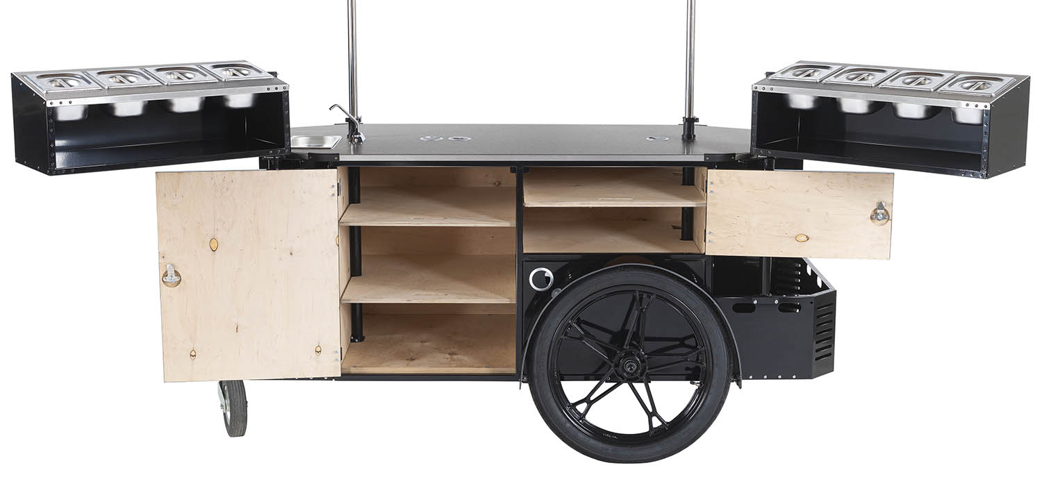Street food cart with interior storage space
