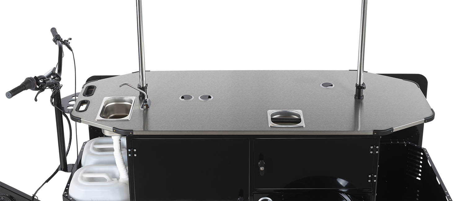 street coffee bike with food grade stainless steel countertop